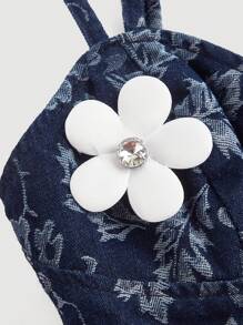 SHEIN MOD Women's Summer Casual Jacquard 3D Floral Decor Camisole Denim Top