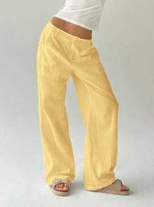 Easelle Pantalones rectos de cintura baja, sueltos y de color liso