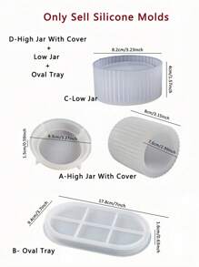 1/4 Silicone Candle Pot Molds With Oval Strip Tray, Storage Containers, Home Injection Molds, Home Decor, Hand Mixing Plaster, Concrete, Planter Pots - White - View 3