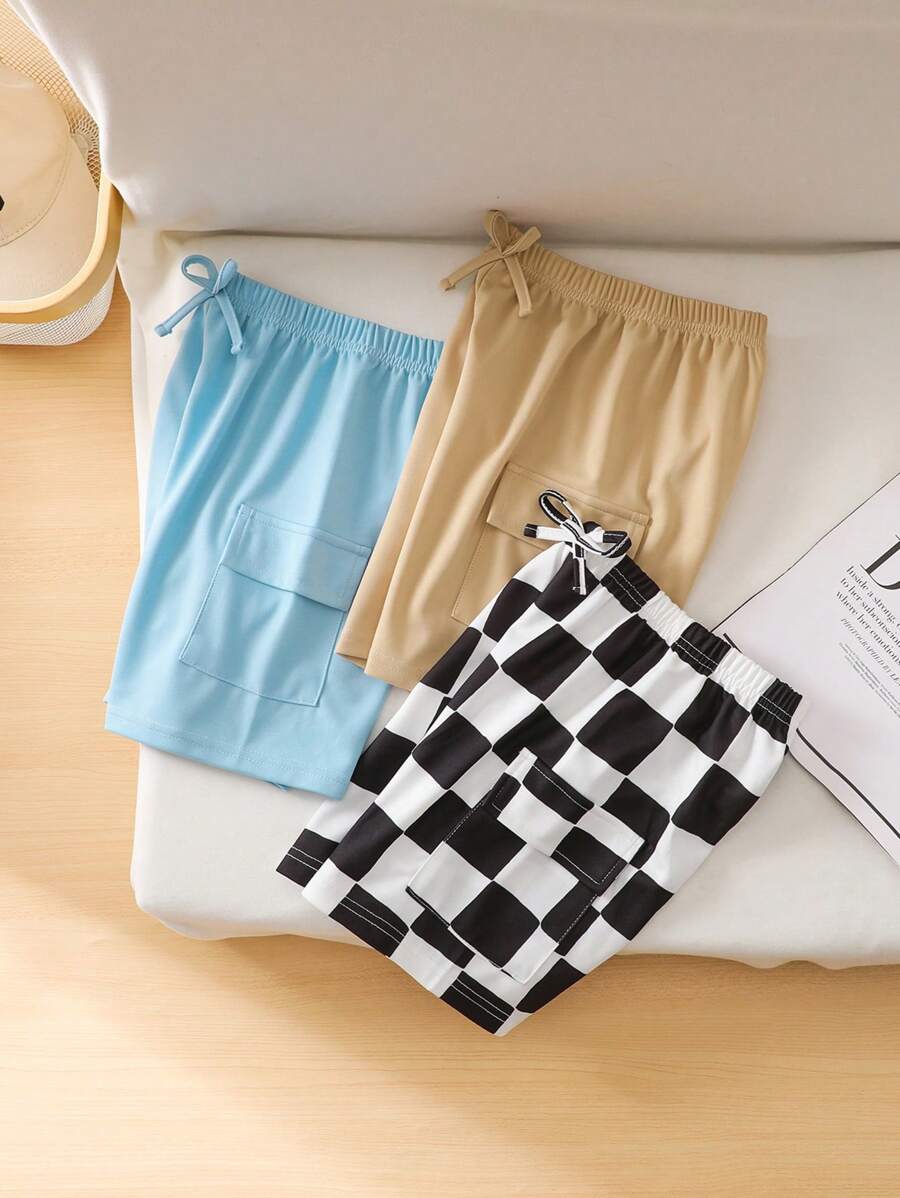 Quần short thường ngày thoải mái nhẹ họa tiết kẻ caro cho bé trai, đa năng cho mùa thu, xuân, hè, thích hợp cho các buổi đi chơi, đi học và ở nhà, phù hợp với trẻ từ 4-7 tuổi - Nhiều màu - Xem 1