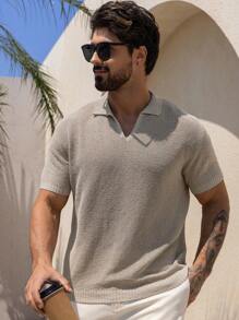 DAZY Polo de punto de manga corta con cuello vuelto y unicolor para hombre, de verano