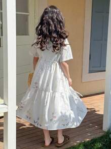 Dazy Kids Tween Girl Round Neck Sleeveless Woven Summer Dress Vacation - White - View 7