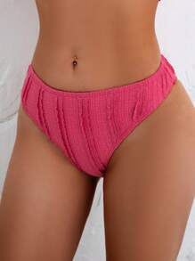 SHEIN Swim Lushore 2pcs Women Solid Color Ruffled Strap Tankini Swimsuit Set, Casual Vacation Style - Hot Pink - View 4