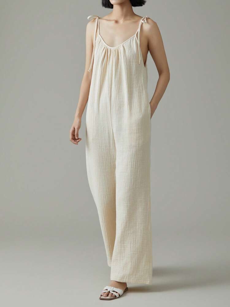 Women's Solid Color Pocketed Wide Leg Loose Casual Jumpsuit