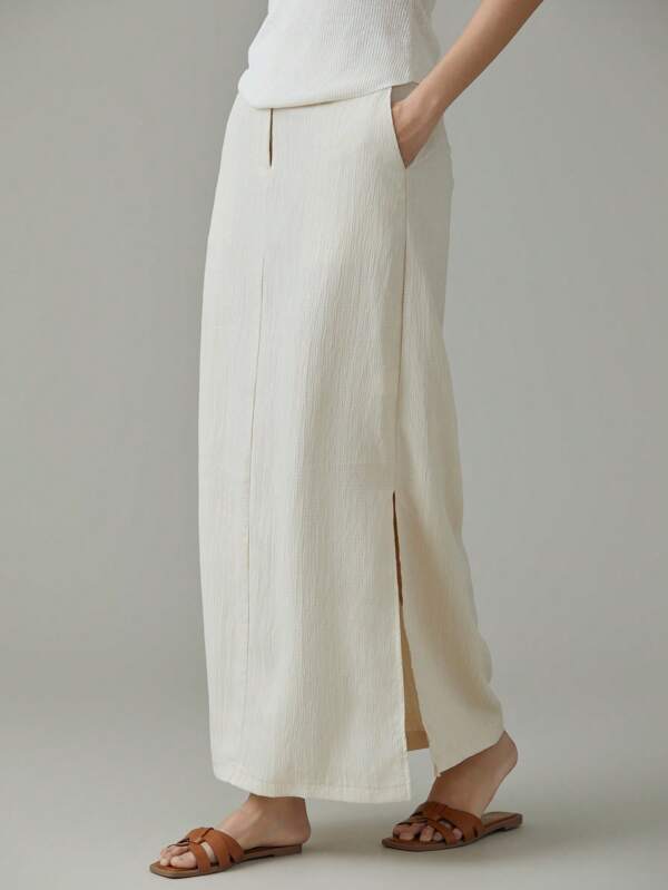 EMERY ROSE Ladies Solid Color Side Slit Hem Maxi Straight Casual Skirt