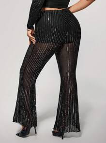 SHEIN ICON Quần ống rộng lưới sequin bạc cỡ lớn - Đen và trắng - Xem 2