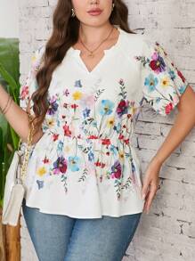 SHEIN Clasi Plus Size Floral Print Summer Casual Blouse, Mother's Day Gift Summer Boho - Multicolor - View 5