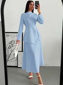 Firerie Elegant Minimalist Women 2Pcs Set: Long Sleeve Pleated Waist Blouse & High Waist A-Line Skirt, Suitable For Commuting & Dating, Autumn/Winter