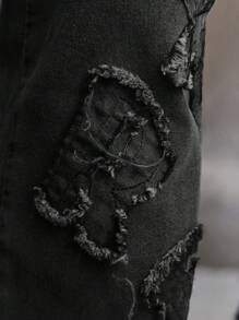 ROMWE MEN Grunge Punk Jeans casual a zampa con tasche con frange per uomo - nero - Visualizzare 7