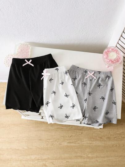 SHEIN 年轻女孩蝴蝶结装饰松紧腰休闲短裤，夏季