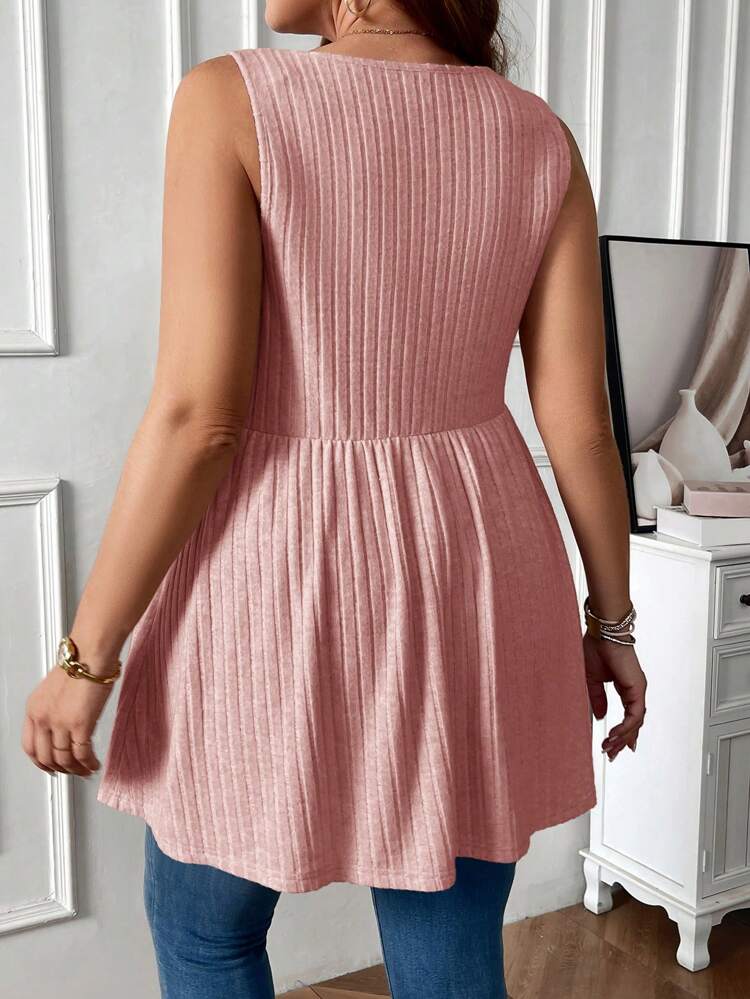 Plus Size Casual Solid Color Tank Top, Summer