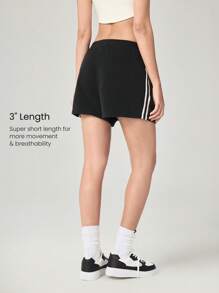 GLOWMODE Soft Comfortable Contrast Color Side Pockets Terry Shorts Daily Casual Wear - Black - View 2