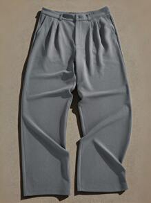 Forever 21 Men Casual Plain Color Pleated Straight Leg Pants