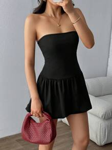SHEIN Vestido con falda estilo paracaídas de hombros descubiertos, moda adecuada para el verano