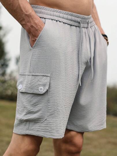 Manfinity RSRT 男式纯色实用口袋抽绳腰短裤