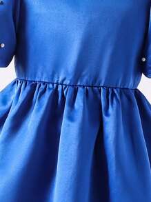 Vestido elegante de fiesta para niña preadolescente con espalda abierta, diseño hueco en forma de corazón, manga abullonada y cuentas