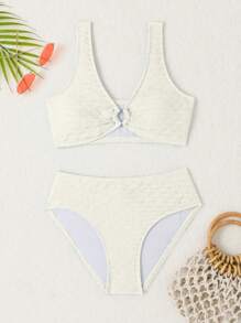 TEEN Girl Solid Color Spaghetti Strap Tankini Swimsuit Set