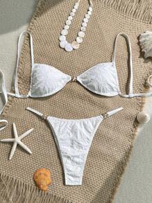 Swim Mod Women's Summer Holiday Beach Embroidered Spaghetti Strap Bikini Set - White - View 1