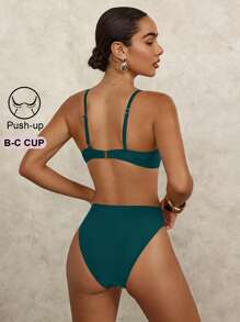 Push Up Bra Size Swimwear, Fashionable For Summer - Dark Green - View 2