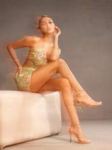 CUCCOO SZL 女士时尚浅金色水钻高跟方头凉鞋，适合通勤、约会、派对 - 金色 - 查看 8