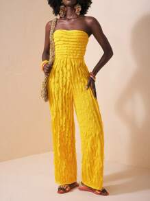 Slaydiva Bộ jumpsuit màu vàng bơ mùa hè mới về, thích hợp cho lễ hội âm nhạc, mùa cưới, lễ Phục sinh, phong cách miền Tây, phong cách du mục, ngày lễ Thánh Patrick, tiệc sinh nhật, mùa tốt nghiệp, trang phục học sinh, thường ngày, dễ phối đồ, thư giãn, du lịch biển, bãi biển, tắm nắng, thời trang, có họa tiết, không dây vai, màu vàng, bộ jumpsuit nữ cỡ lớn. - Màu vàng - Xem 8