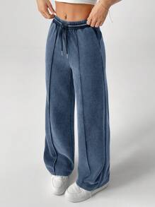 SHEIN PETITE Snow-Washed Women's Drawstring Wide Leg Sweatpants