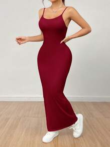 SHEIN PETITE Women's Basic White Spaghetti Strap Dress,Summer Dresses For Women - Burgundy - View 6