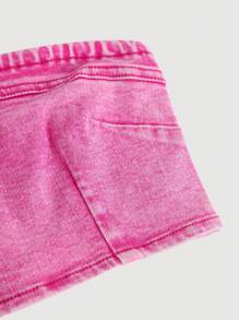 SHEIN Bộ váy denim ép ly không dây Y2K thời trang dành cho bé gái tuổi teen, trang phục dạo phố mùa xuân và mùa hè cho bé gái - Hồng - Xem 3