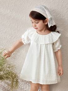 Blossori Baby Mädchen französisch elegantes, locker gewebtes weißes Kleid, Frühling/Sommer - Weiss - Übersicht 1