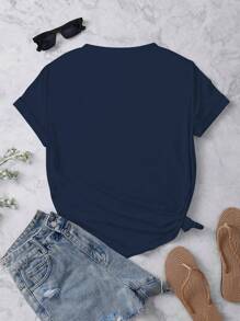 女士蝴蝶结印花圆领短袖休闲百搭 T 恤