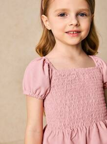 SHEIN Young Girls & Elegant Pink Cable Knit Puff Sleeve Top And A-Line Cake Skirt 2 Pieces Set, Spring & Summer - Pink - View 7