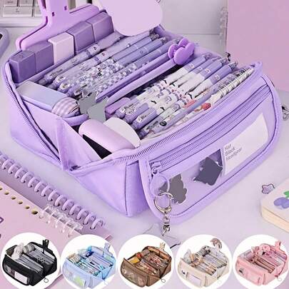 1 hộp đựng đồ dùng học tập nhiều lớp dung tích lớn cho học sinh, túi đựng bút bằng vải bạt chuyên dụng cho kỳ thi, túi đựng đồ trang điểm để bàn đa năng trong ký túc xá, có thể đựng bút, thước kẻ, sổ tay, băng dính, đồ dùng văn phòng và đồ dùng học tập, quà tặng sinh nhật, trở lại trường, đồ dùng học tập