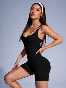 SHEIN Sport Studio Sexy Solid Color Backless Seamless Sports Romper