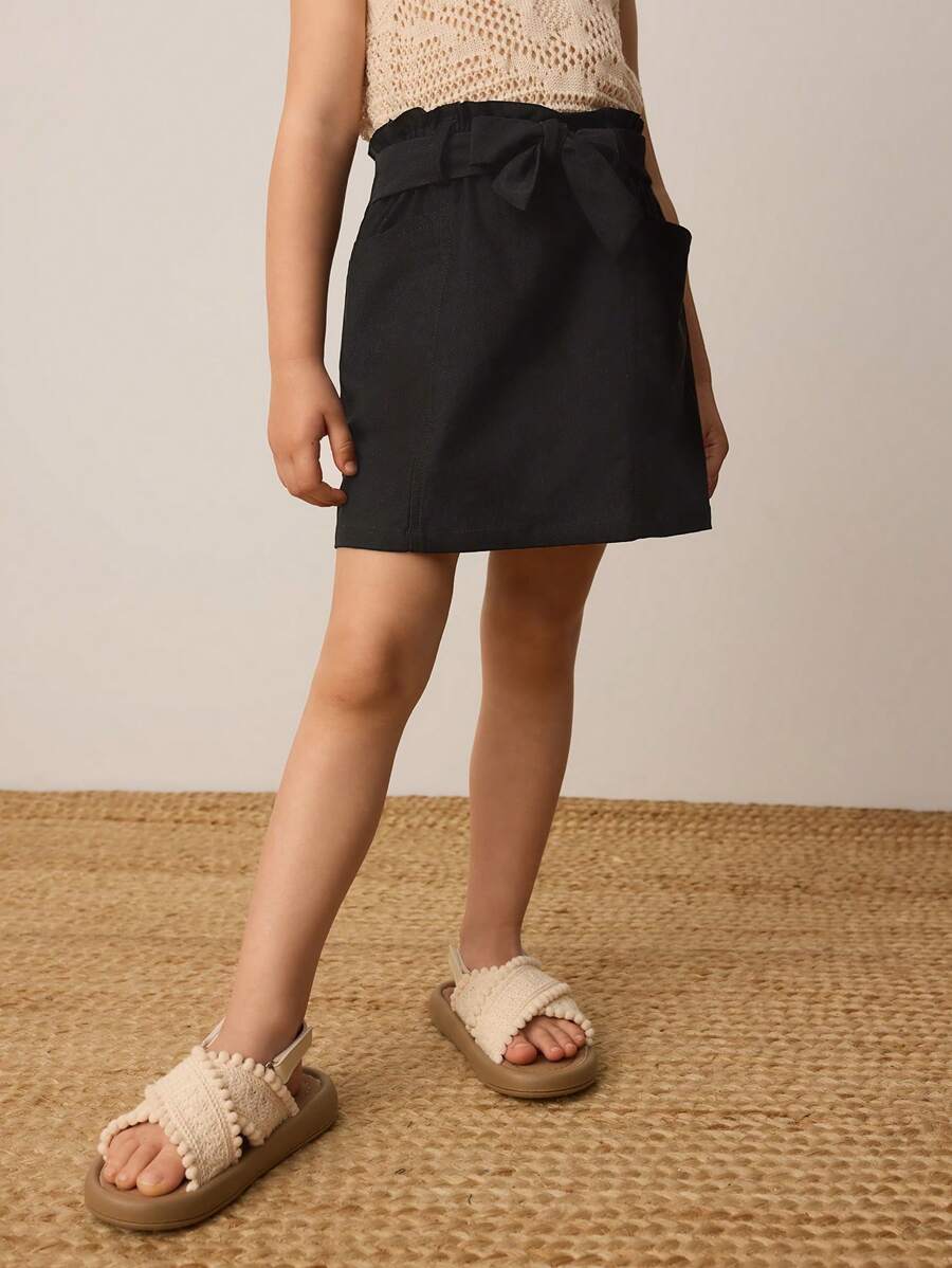 Maija Kids Maija Kids 年轻女孩宽松休闲系带 A 字裙 - 黑色 - 查看 1