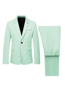 Calvornis Conjunto de traje de esmoquin de solapa de unicolor con manga larga para hombre, trajes de graduación para hombres - verde menta - Ver 4