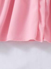 Genkimix Kids 1pc Young Girl Solid Color Collar Puff Sleeve Button Up Cute Dress With Small Bag, Suitable For Summer Summer Holiday - Pink - View 3