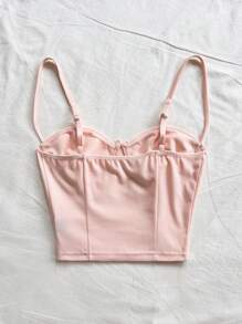 Soleia Áo hai dây thêu hoa văn thanh lịch màu trơn cho nữ, mùa hè - Hồng - Xem 2