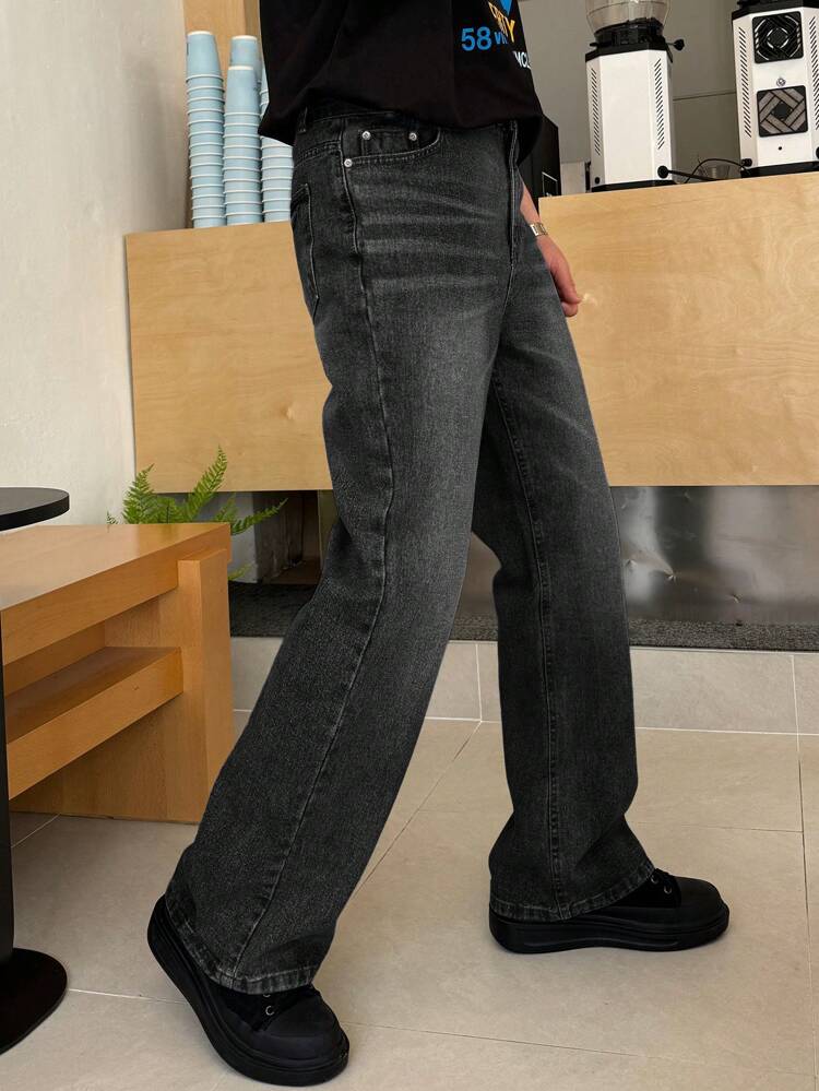 Men's Casual Washed Vintage Straight-Leg Jeans Fall,Winter