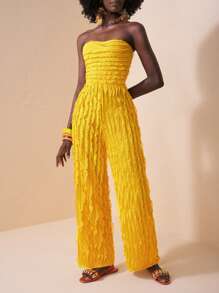 Slaydiva Bộ jumpsuit màu vàng bơ mùa hè mới về, thích hợp cho lễ hội âm nhạc, mùa cưới, lễ Phục sinh, phong cách miền Tây, phong cách du mục, ngày lễ Thánh Patrick, tiệc sinh nhật, mùa tốt nghiệp, trang phục học sinh, thường ngày, dễ phối đồ, thư giãn, du lịch biển, bãi biển, tắm nắng, thời trang, có họa tiết, không dây vai, màu vàng, bộ jumpsuit nữ cỡ lớn. - Màu vàng - Xem 7