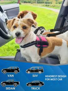 Arnés de seguridad con correa doble fija con amortiguación y tracción para 1 a 2 mascotas (perros o gatos) para usar en el coche, para seguridad en el vehículo