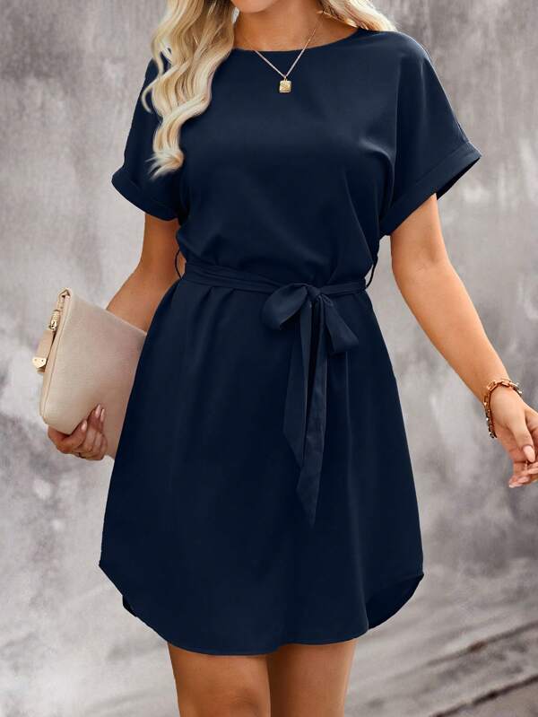 SHEIN Clasi Damen einfarbiges Kurzarm Lässig Kleid, Mode für den Sommer