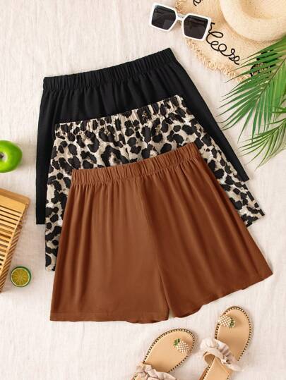 SHEIN VCAY 3pcs Woven High-Waisted Loose Women Shorts,Summer Shorts,Beach,Summer,Beachwear,Easter,Beach,Spring Break,Vacation,Concert BOHO,Music Festival,Tropical Vacation