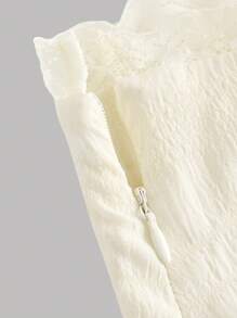 Girlism Teen Girls Cream White, 3D Floral, Plaid, Textured Jacquard Built-In Shorts Skirt, Cute Sweet Girl, Mini Skirt