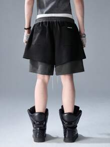 NEON BLANC Men's Street Fashion Letter & Number Print Knit Loose Shorts - Black - View 4