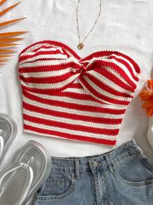 Soleia 女士全新度假红色条纹扭纹设计防滑抹胸 - 紅色 - 查看 3