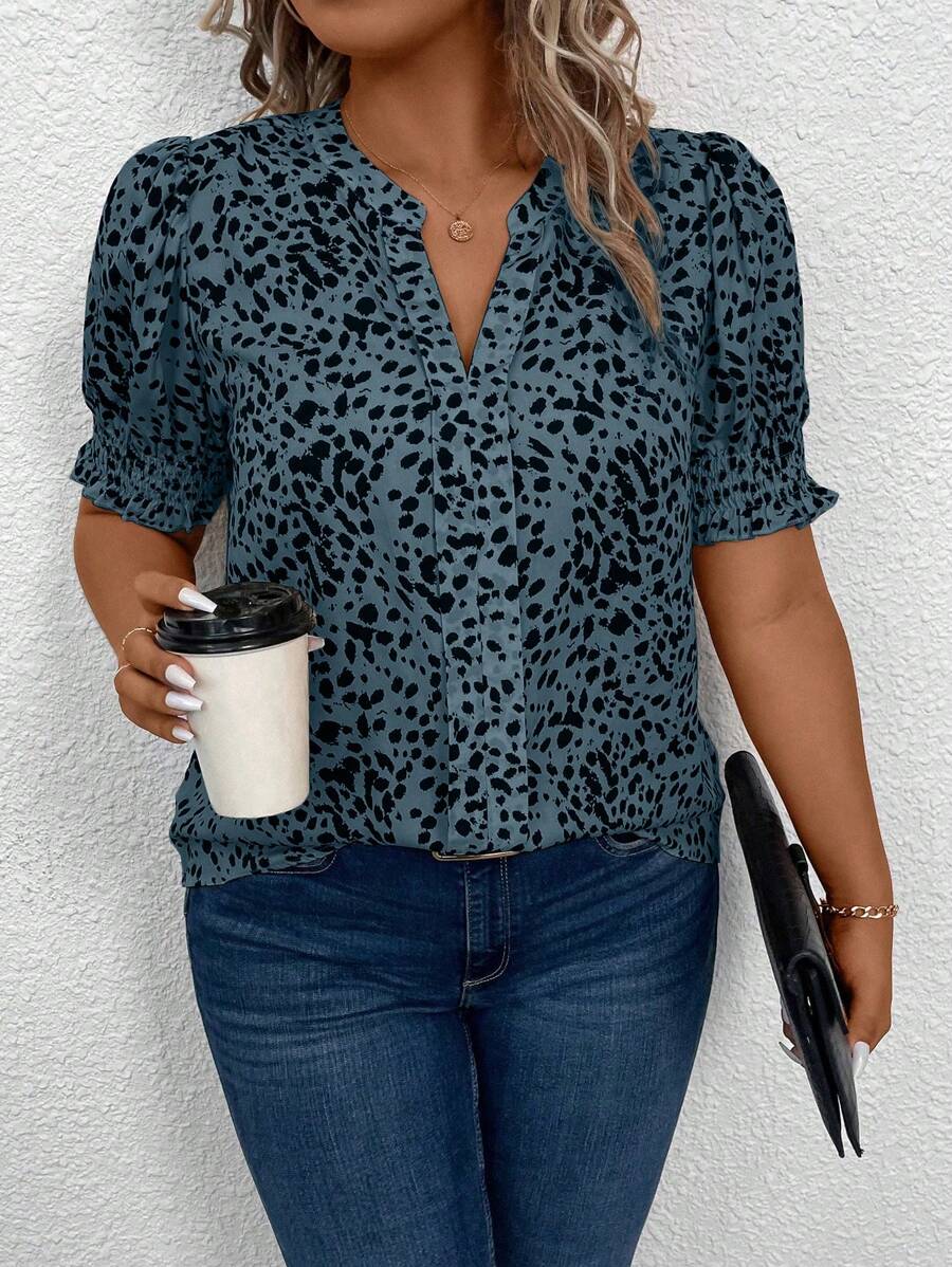 SHEIN PETITE Koszula damska tkana na co dzień, do pracy, na wakacje, na lato, w dużych rozmiarach - Niebieski - Zobacz 1