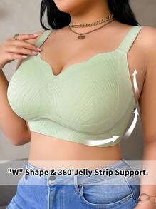 1pc Women Plus Size Seamless Wireless Bra, Lift - Green - View 8