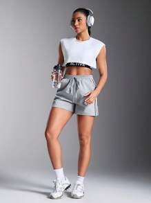 Powerista Casual Basic Contrast Trim Jogger Shorts - Grey - View 4