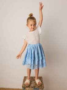 Maija Kids Maija Kids Mehrlagiger Rock mit bestickter Verzierung für Kleine Mädchen, idyllisch, liebenswert, lässig, Urlaubsrock in einfarbigem Rosa, Frühling/Sommer