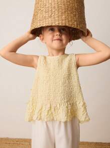 Maija Kids Maija Kids Young Girl Simple Sleeveless Shirred Front Bow Accent Ruffle Hem Solid Color Camisole, Fashion Versatile Wear For Outdoor, Home, Back To School, Spring/Summer